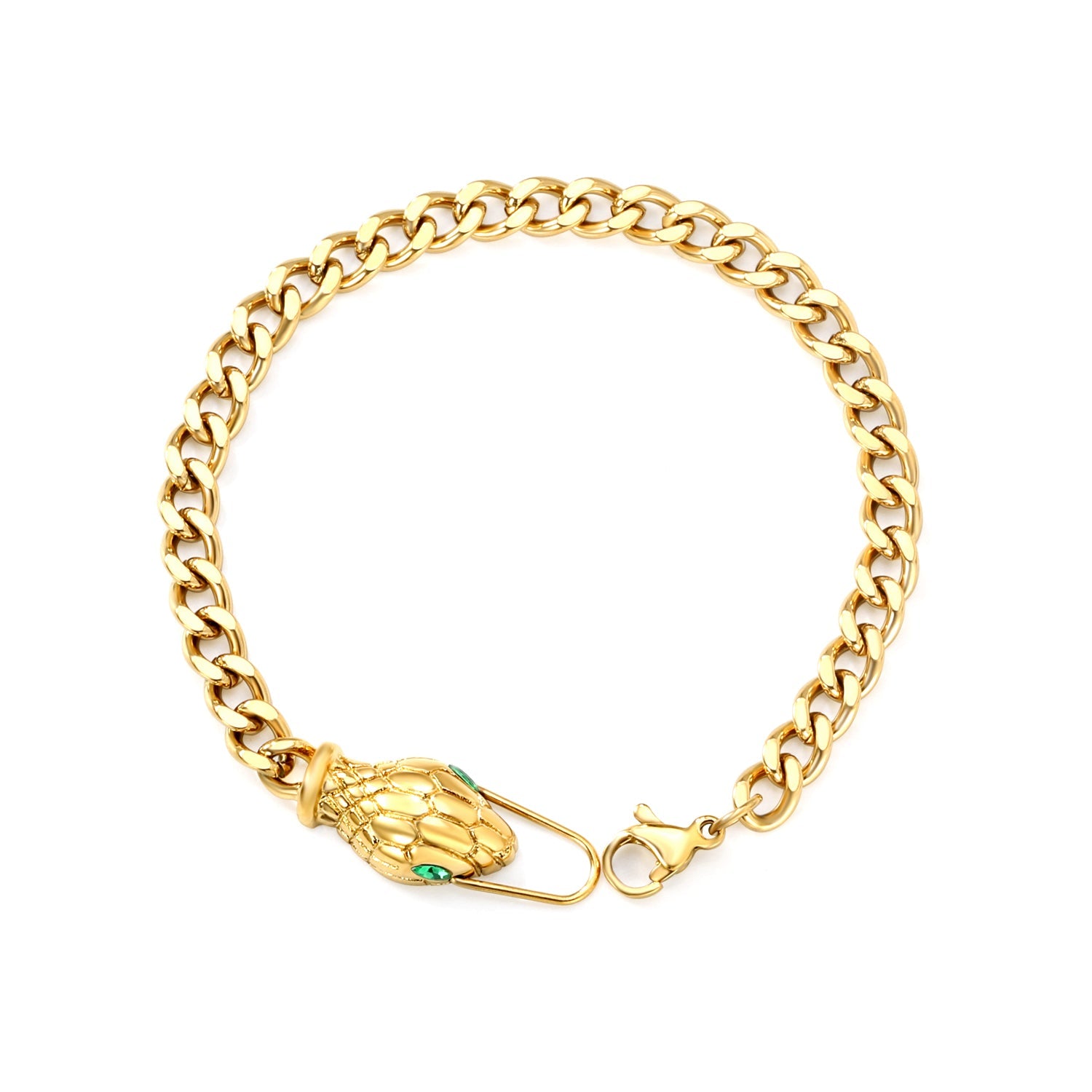 10*17.2mm Snake Head Sticky Emerald Zirconium Fittings 18cm Bracelet Gold Color asonjewelry